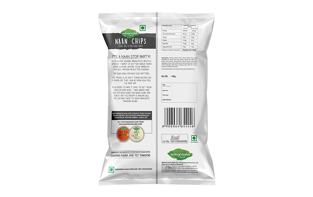Wingreens Farms Naan Chips Butter Garlic   Pack  150 grams